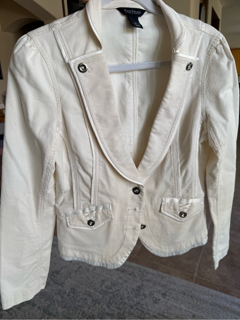White House Black Market Cream Tailored Blazer with Button Accents